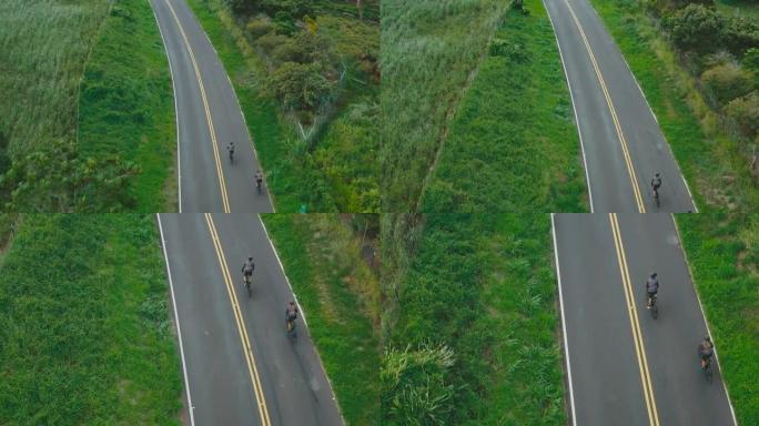 骑自行车者道路自行车的鸟瞰图