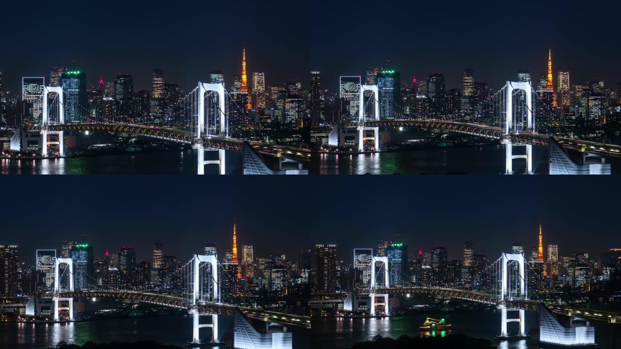俯瞰东京夜桥景色的延时