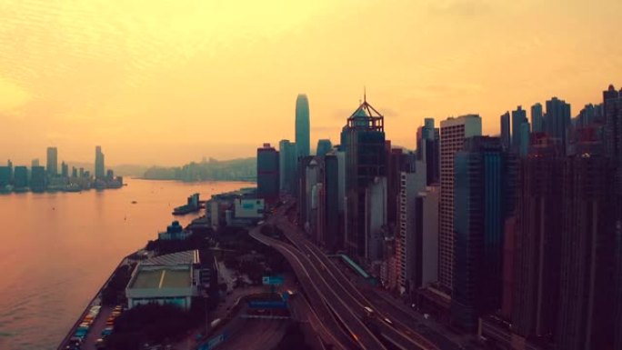 香港-维多利亚港上空的日落，中国