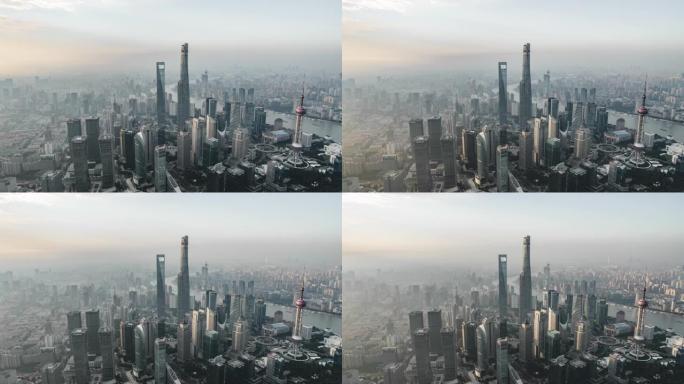 早上上海天际线的T/L无人机视点