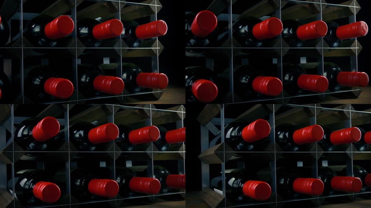 酒架上有许多瓶子移动镜头