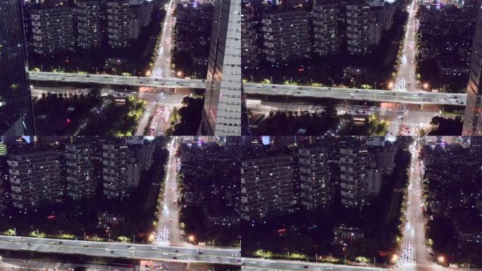 杭州夜间高架路鸟瞰图