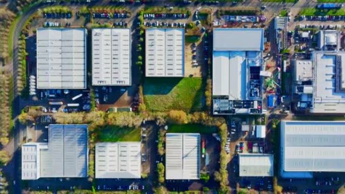 英国米尔顿凯恩斯仓库的无人机视图