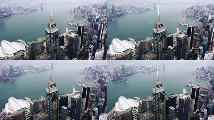 飞越香港中区上空的画面