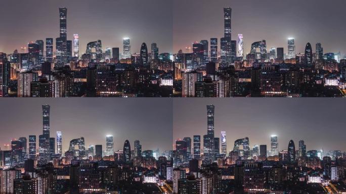 北京天际线和市中心夜间/北京，中国的T/L全景