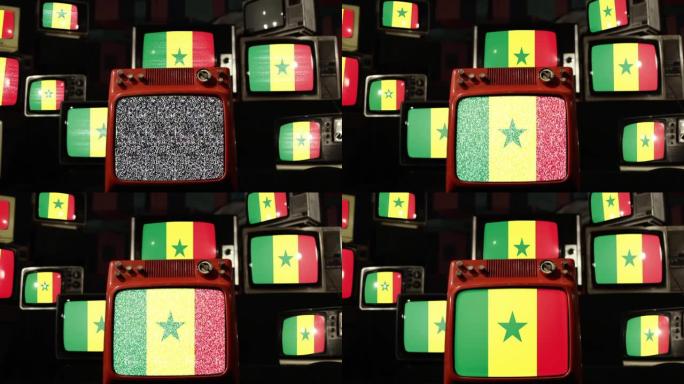 塞内加尔国旗和复古电视。
