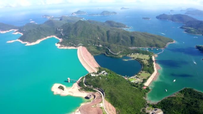 香港西贡半岛东南部高岛水库的广角鸟瞰图