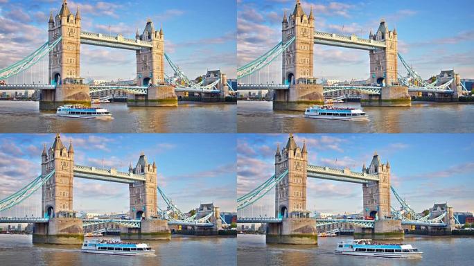 塔桥。船。伦敦的象征