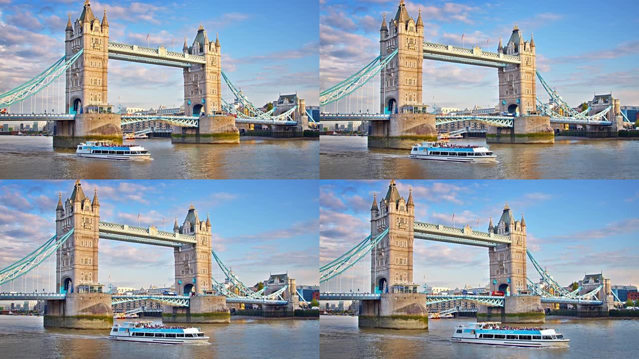 塔桥。船。伦敦的象征