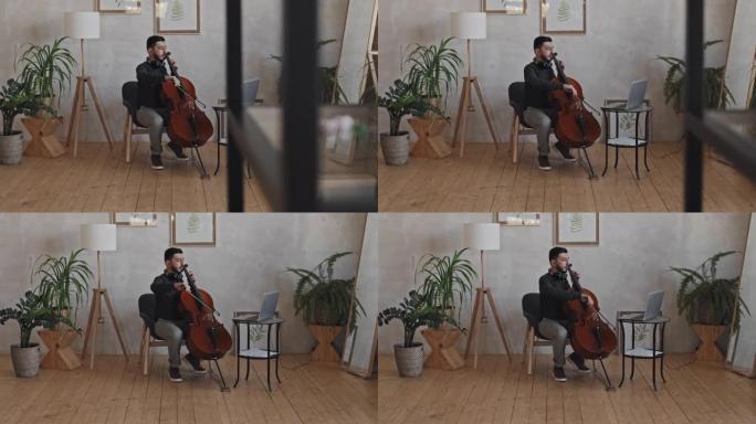 演奏低音提琴的乐器演奏家