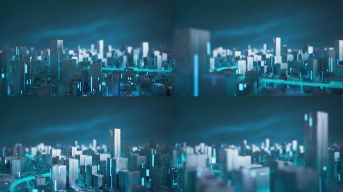 飞越未来主义结构-可循环-数据中心，创新，城市景观-蓝色版本