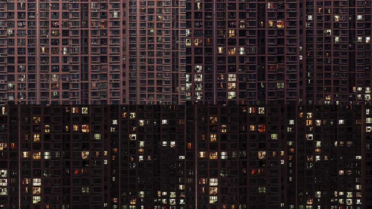 T/L住宅建筑鸟瞰图，昼夜过渡