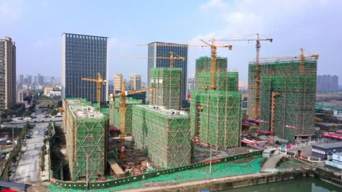 鸟瞰图施工现场建筑工地城市发展高楼大厦