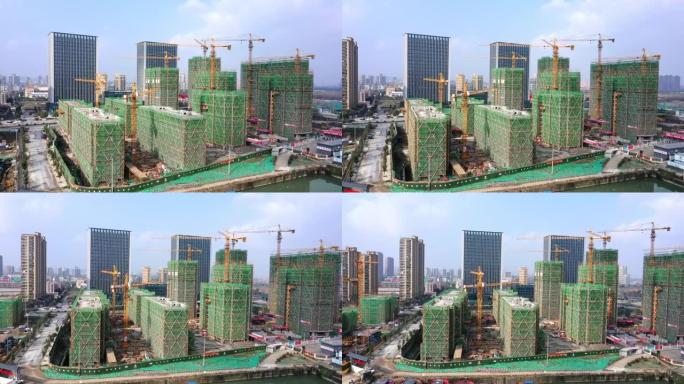 鸟瞰图施工现场建筑工地城市发展高楼大厦
