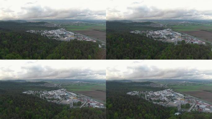 阴天，卢布尔雅那漫长的郊区的空中电影拍摄