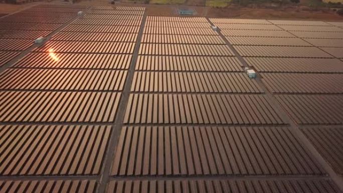 用阳光替代能源对太阳能电池板农场进行航拍