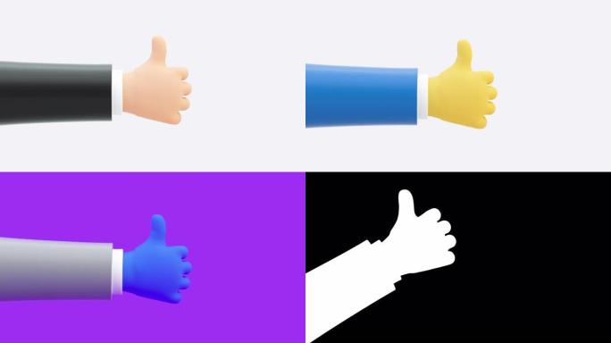 3d动画搞笑卡通手。孤立字符拇指向上出现在白色模板背景上。像手势一样的社交网络。概念最佳提供表情符号