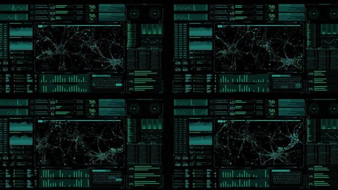 仪表板上医疗界面屏幕中央部分的人类神经系统的三维数字模型。