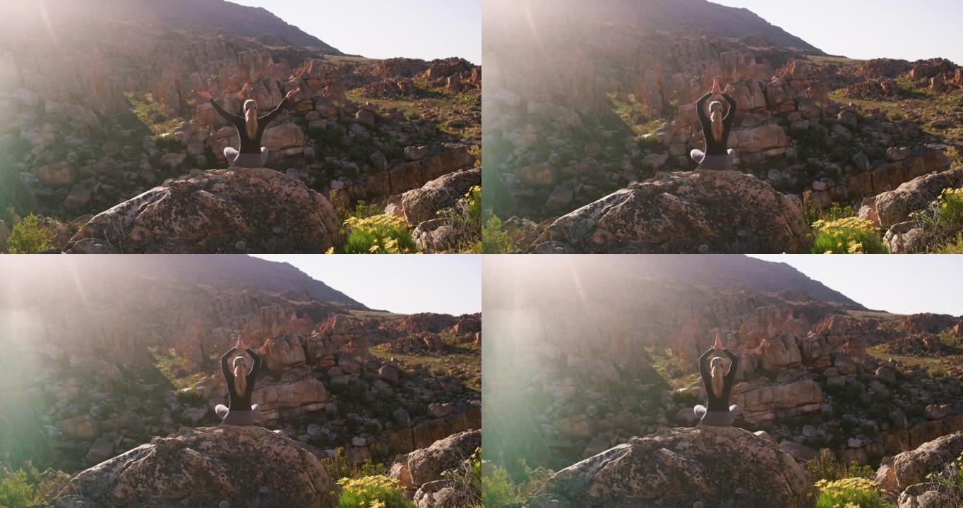4k视频录像一名年轻女子在山上沉思