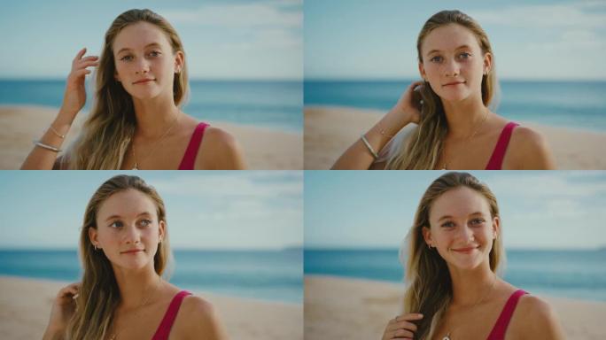 海滩上美丽的年轻女子