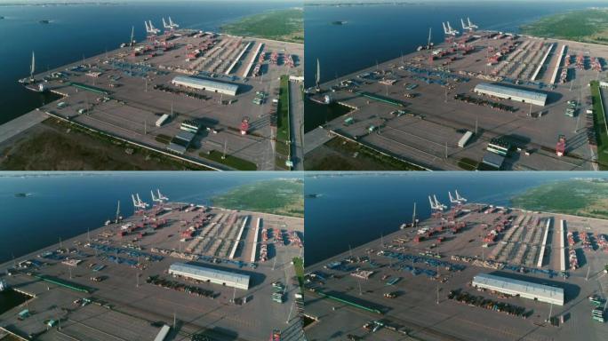 从鸟瞰图看圣彼得堡的货运港口。货港的无人机镜头