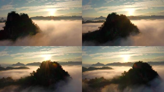 泰国清迈府雨林的空中俯瞰美丽的日出