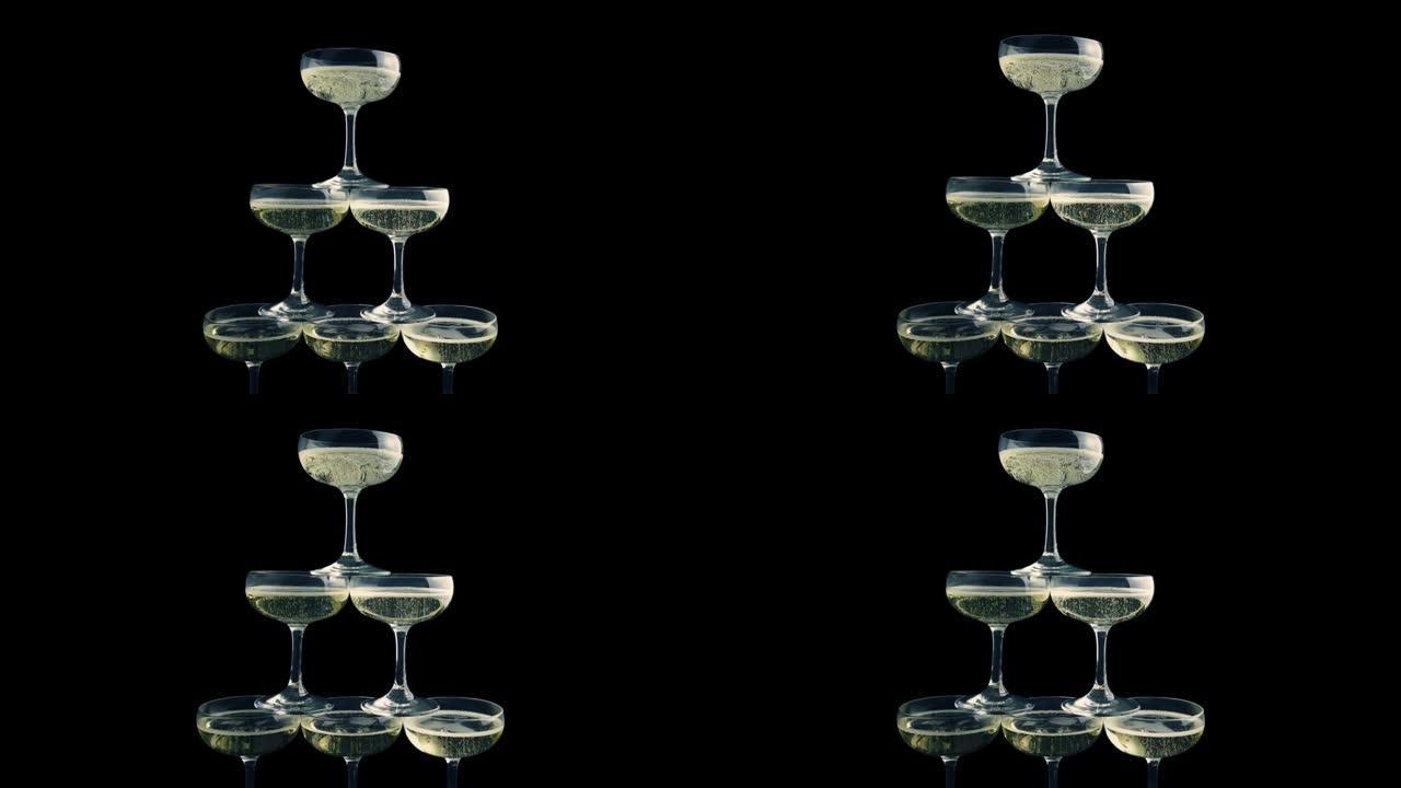 玻璃的香槟金字塔瓶子玻璃杯喝酒洋酒