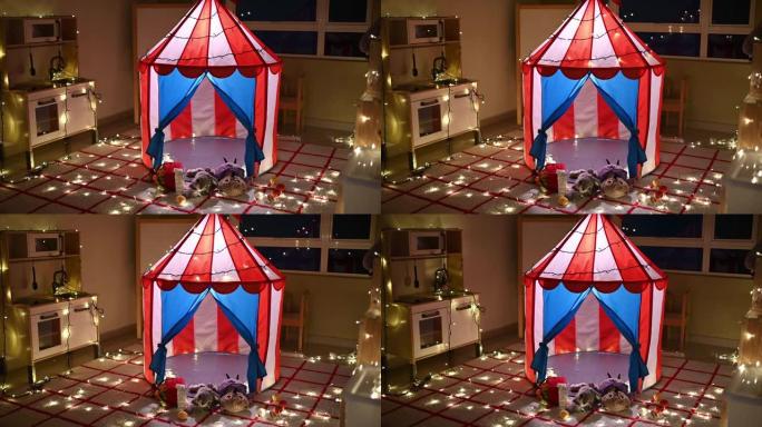 夜间儿童游戏室的营地帐篷照明