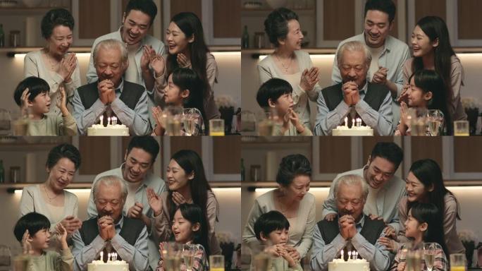 亚洲家庭在家庆祝爷爷生日