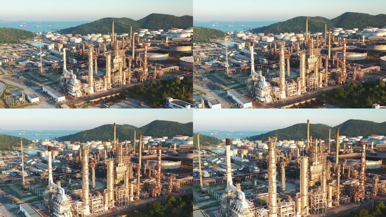 早上大型炼油厂设施的鸟瞰图