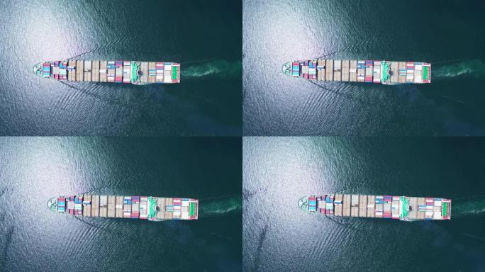 跨海的集装箱船俯拍俯视俯瞰航拍航海航行
