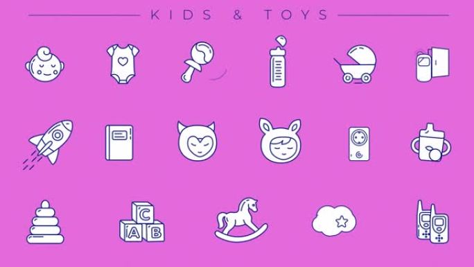 阿尔法频道上的儿童和玩具系列图标。