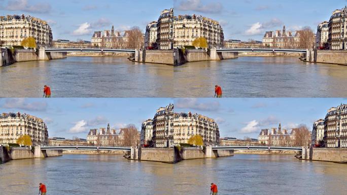 摄影师拍了一张美丽的照片。巴黎的桥梁和住宅建筑