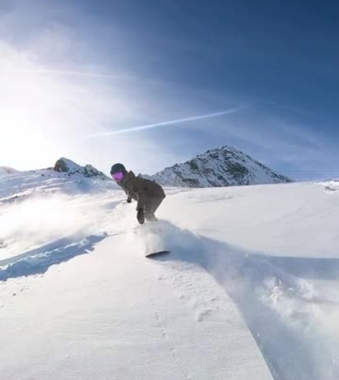 极端的自由滑雪滑雪者骑着新鲜的粉末雪并做粉末关闭滑雪道