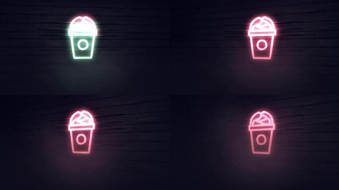 闪烁闪烁的霓虹灯冰淇淋店图像背景符号标志