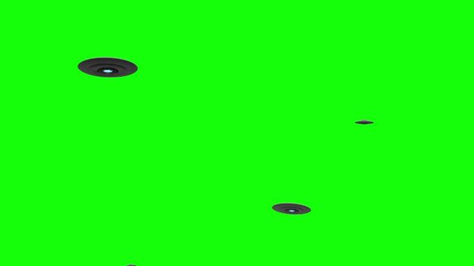 绿屏上的UFO外星人飞碟多角度