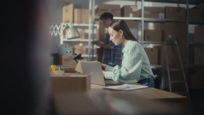 Warehouse Female Inventory Manager Using Laptop Co