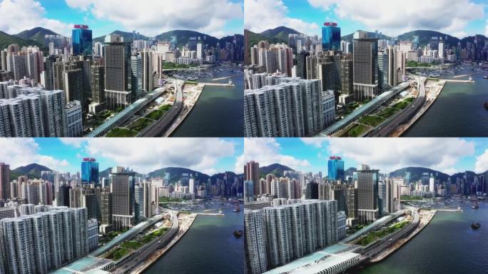 香港公路鸟瞰图高楼大厦车流