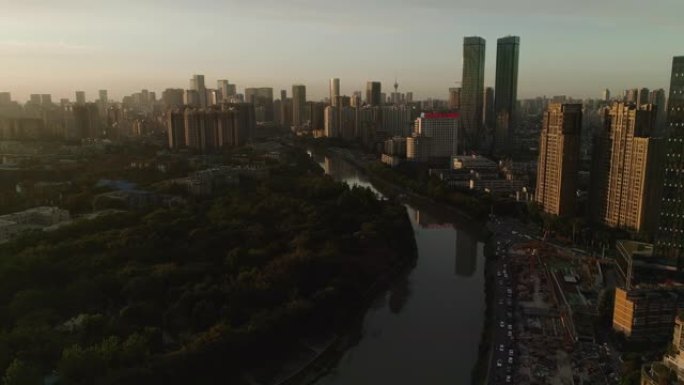 早晨对中国现代城市的空中拍摄