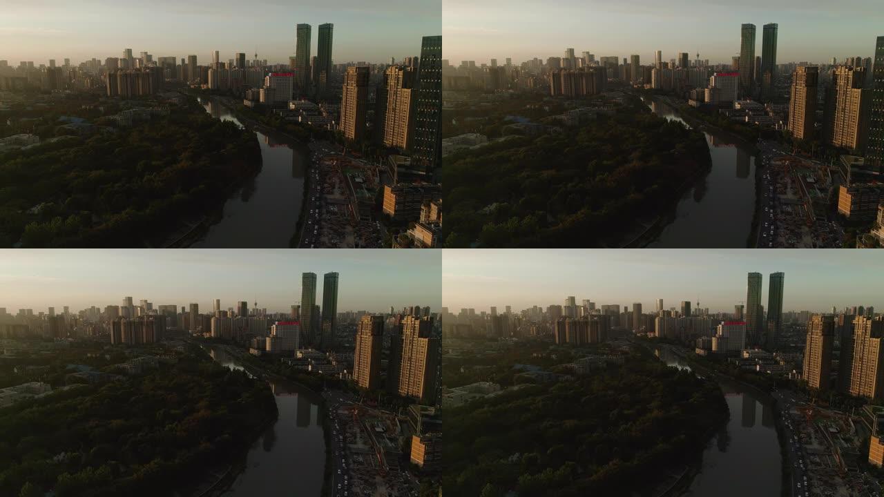 早晨对中国现代城市的空中拍摄