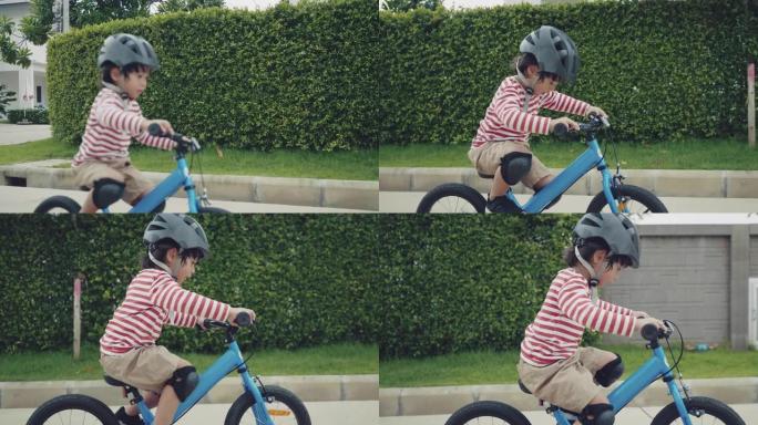 骑自行车比赛的孩子。
