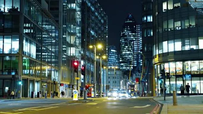 伦敦金融区。夜景车流金融中心cbd灯光灯