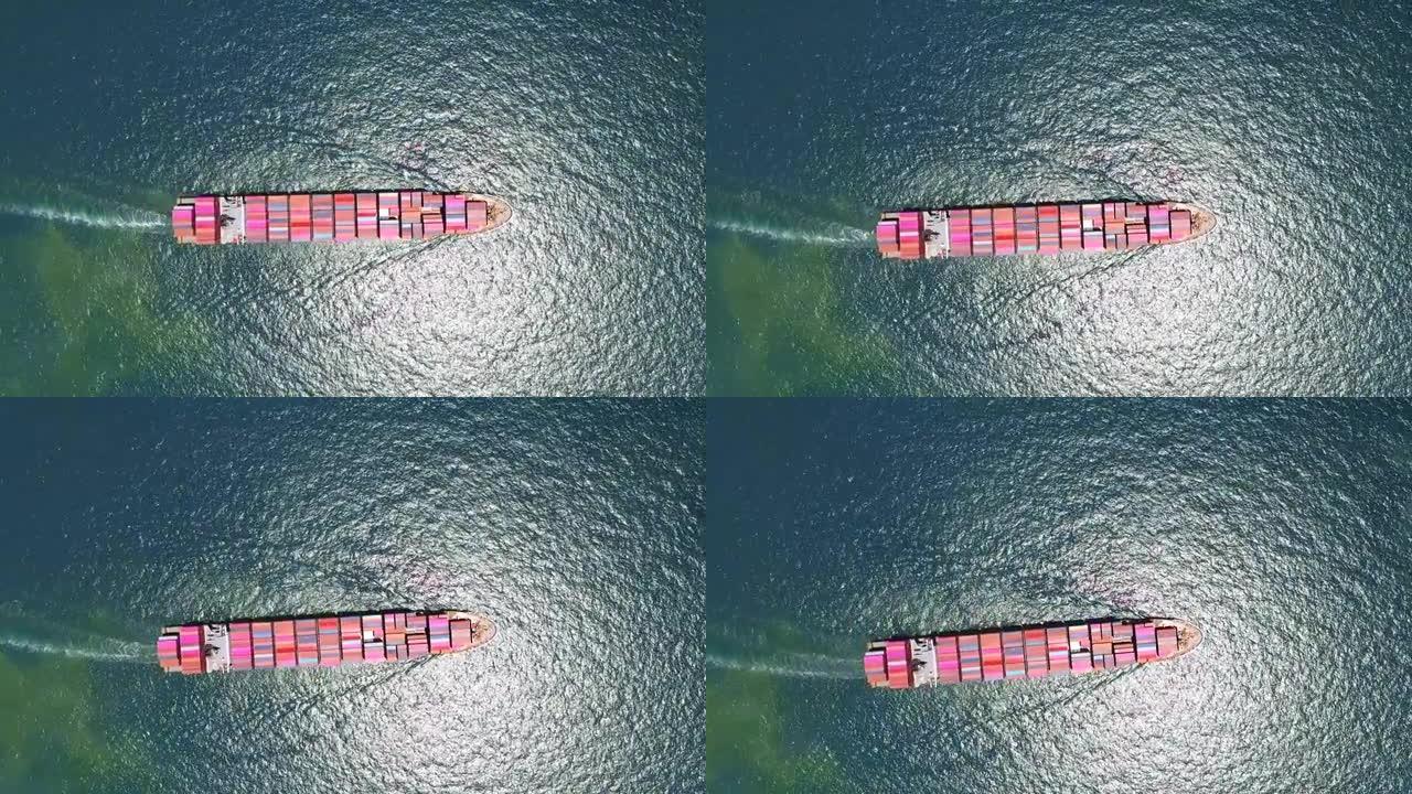 空中观景集装箱船在海上