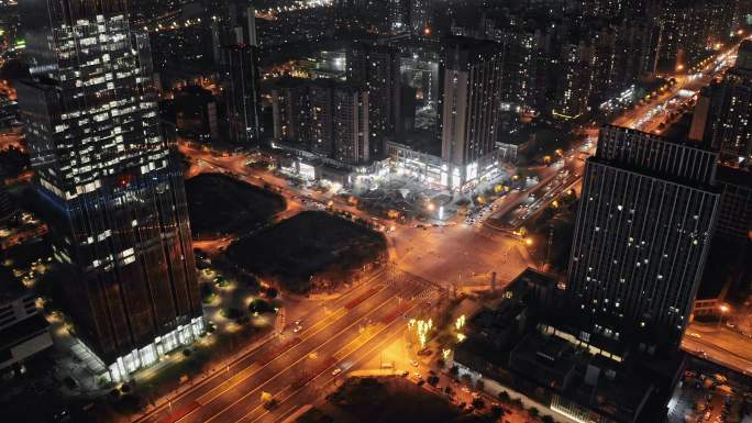 航拍成都天府新区梓州大道夜景