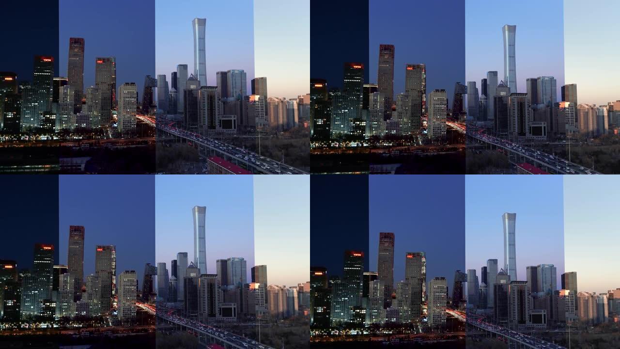 北京天际线和市中心的高视角，昼夜/北京，中国