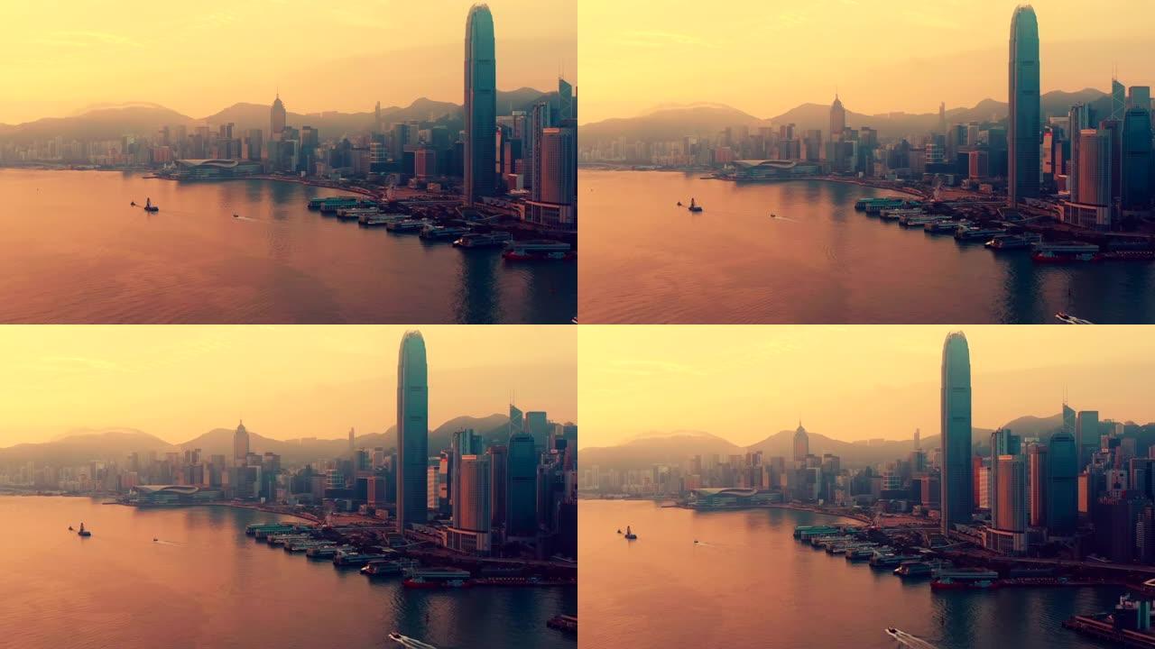 香港-维多利亚港上空的日落，中国