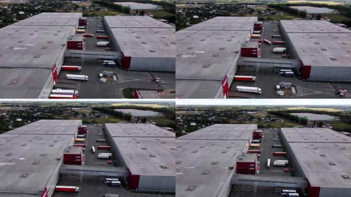 从上方配送中心。卡车装载区