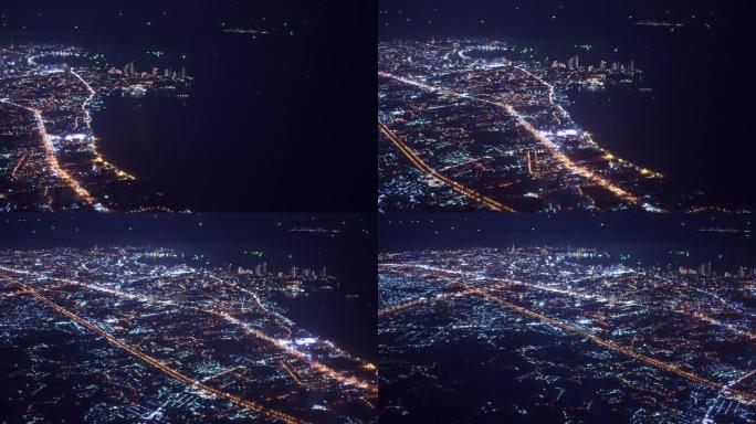 泰国芭堤雅市上空的夜间飞行