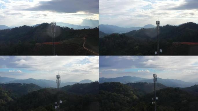 山山上的鸟瞰图电信天线