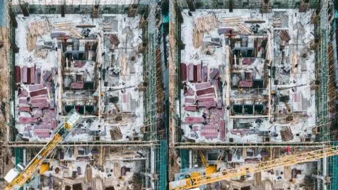 建筑工地工人的T/L无人机视点